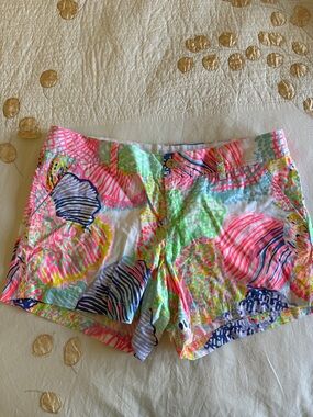 Lilly Pulitzer Neon Shell-Print Cotton Shorts in Pink, Green & Blue